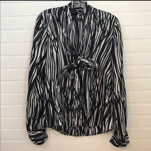 Rachel Zoe Silk Top Sz 6 Zebra Pussy Bow V Neck